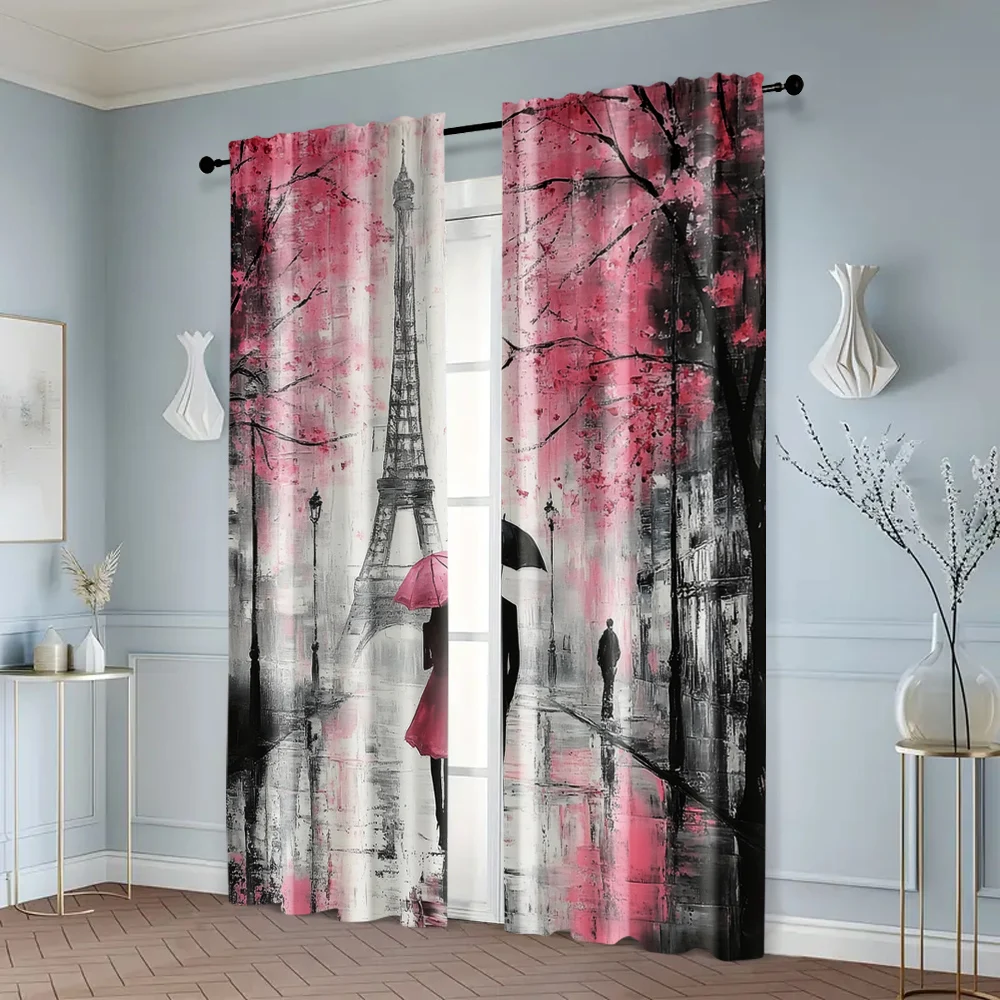 2pcs, Pattern Curtains 2D print Love Walking in the Rain Durable Polyester (without rod) Thermal Insulation, and Room Darkening 6