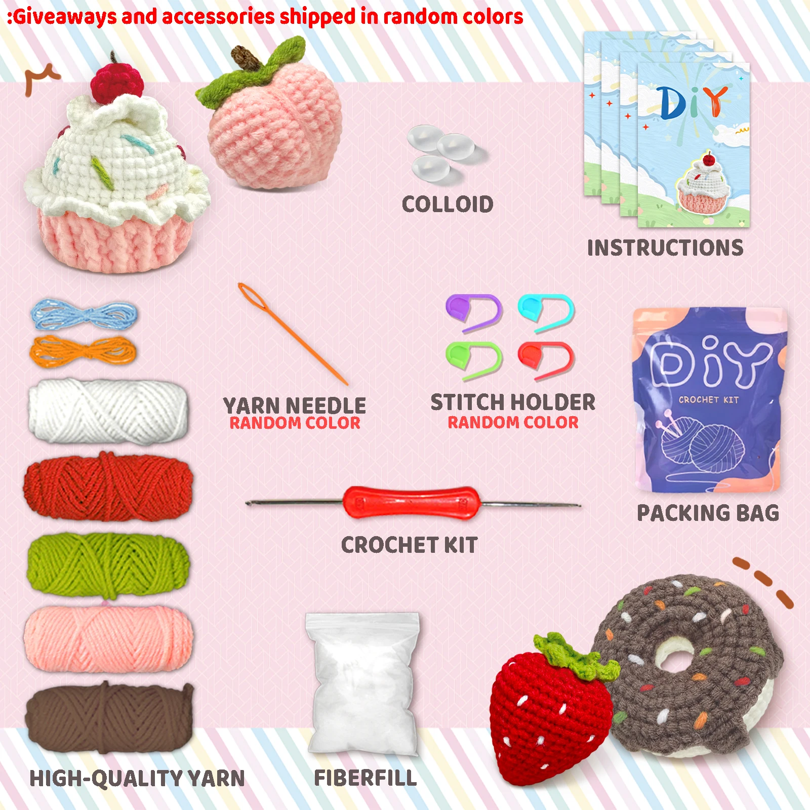 Beginner Crochet Kit, 4 Pieces – Sweet Treats Theme