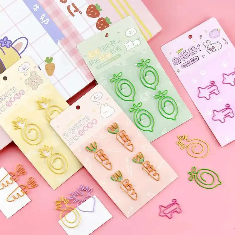 1 Pack Cartoon Creative Carrot Pineapple lemon Duck Pig Metal Office School Supplies Cute Paper Clips Gift paper clips
