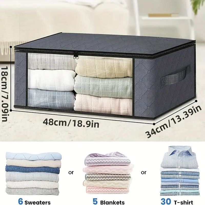 Foldable PVC Window Storage Bags, 3-Layer Non-Woven Fabric No Handles, Zipper Closure Transparent Clothes and Blanket Organizer 2