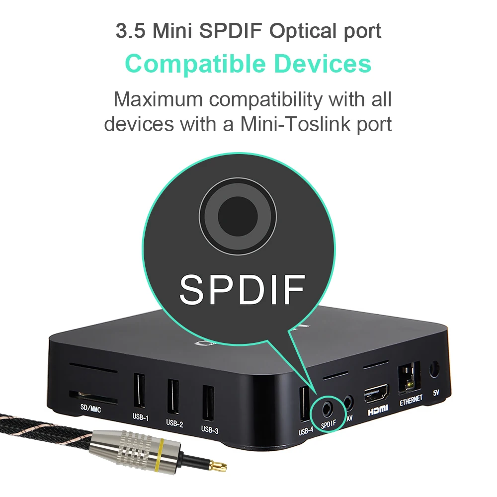 Compact 3.5mm Digital Optical Audio Adapter Cable