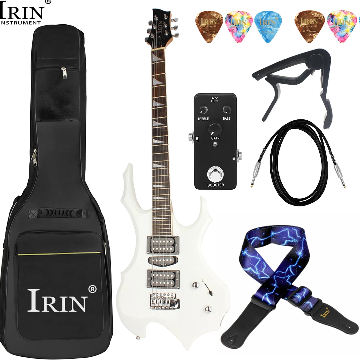 

IRIN 6 String White Electric Guitar Campus Student Rock Band Trendy Play Electric Guitar Equipped Necessary with Effector Straps