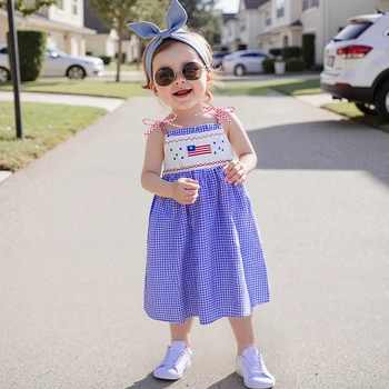 Girls Patriotic Dress American Flag Print Sleeveless Bowknot Sundress Independence Day Toddler Girl Summer Outfit 1