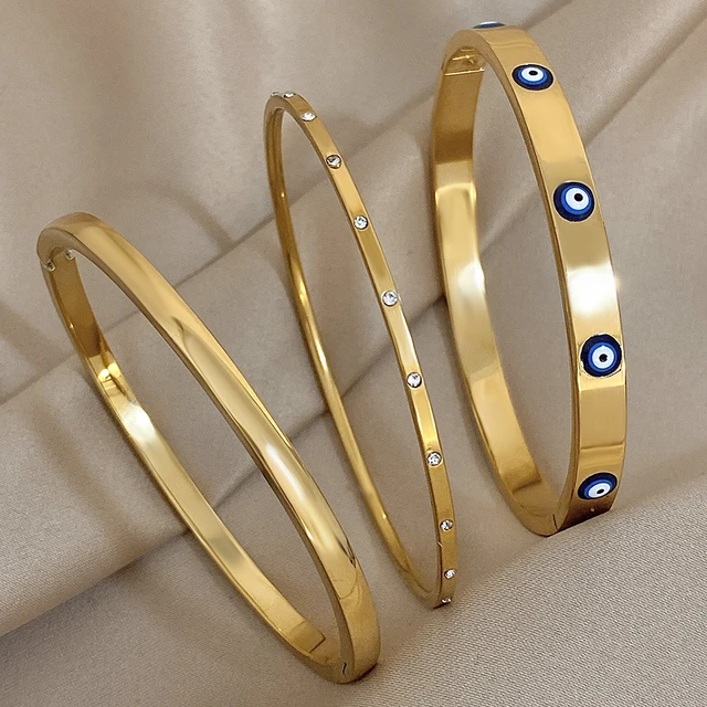 96238-5a0c77.jpg Bracelets plaqués or pour femmes et hommes, 3 pièces, mauvais œil, simples, fins, manchette en acier inoxydable, bijoux cadeaux de fête quotidiens