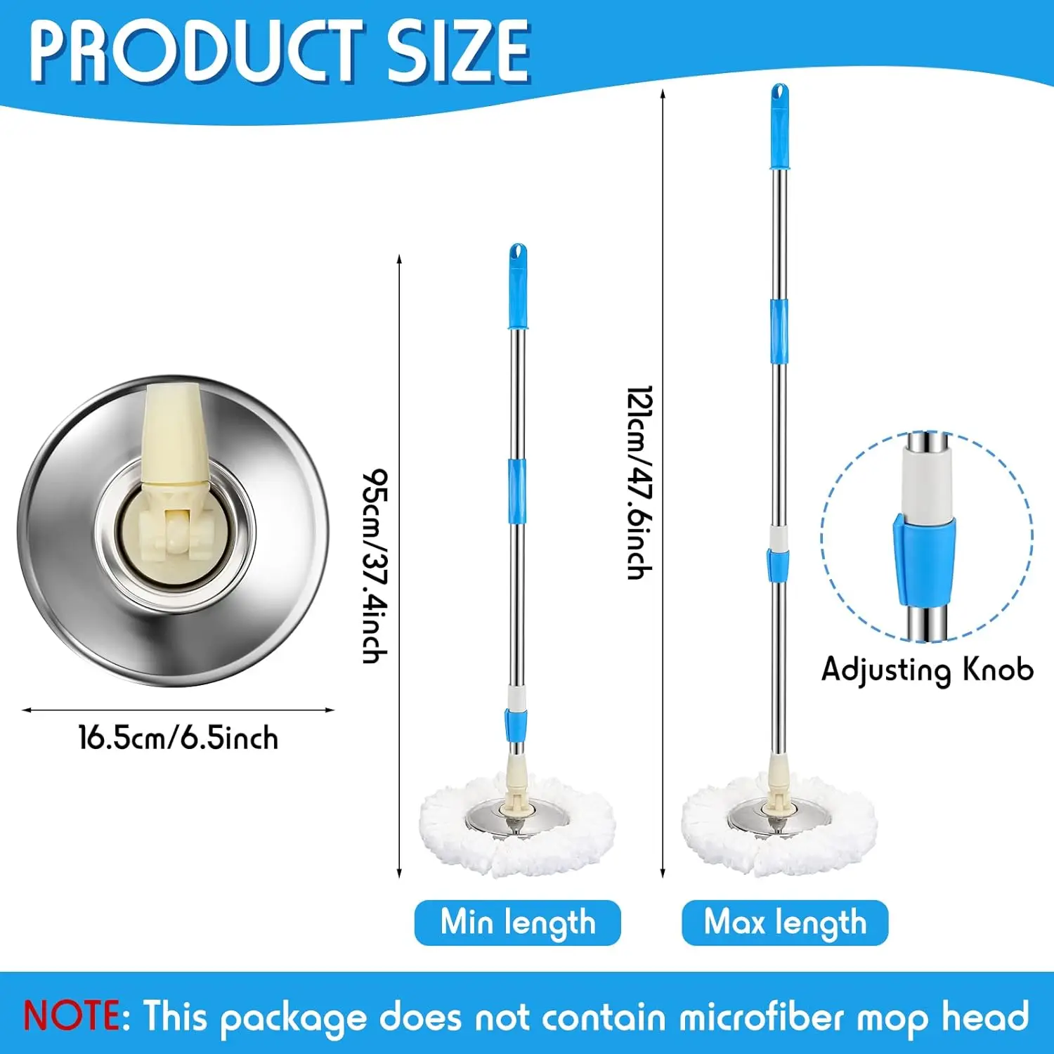 Spin Mop Handle Replacement - 360° Rotating with No Pedal