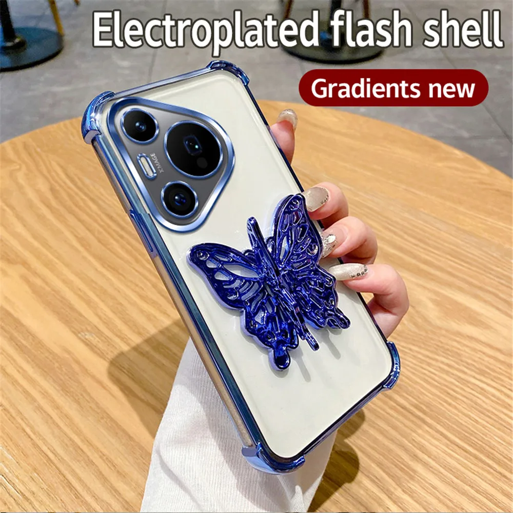 Shockproof Glitter Butterfly Stand Phone Case with Plating Cover
