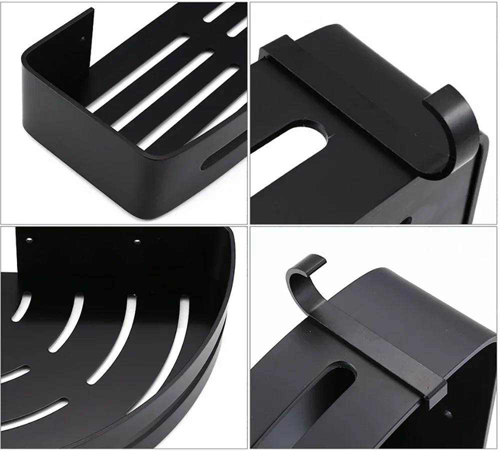 Wall Corner Shelf Organizer Black Aluminum Shower Rack Shampoo Holder Kitchen Hanger Bathroom Accessories