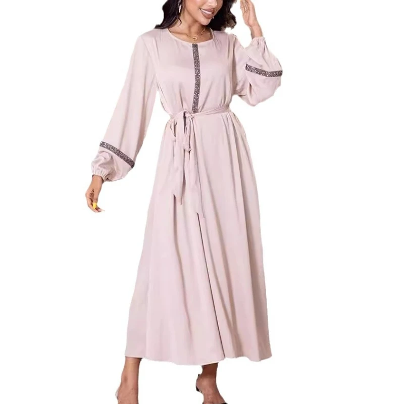 فستان نسائي أنيق طويل بأكمام فانوس ، رقبة مستديرة...