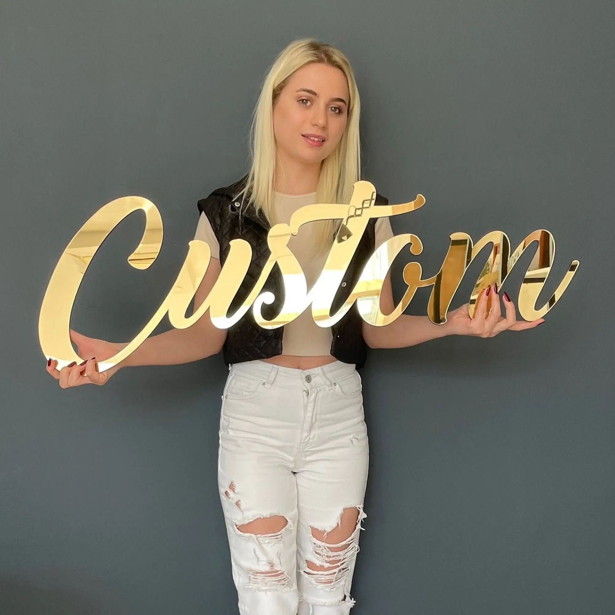 

Custom Name Sign Decor Personalized Acrylic Mirror Gold Wood Wall Signs Baby Shower Nursery Decor Wedding Party Plaque Letters