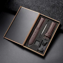 Elegant Genuine Leather Watchband with Butterfly Buckle - Premium Wrist Strap for Men and Women in Gift Box (Brown - Black)