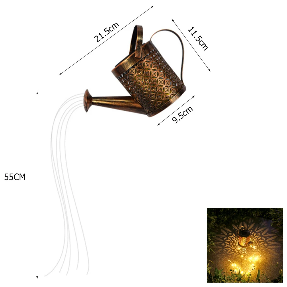 Outdoor Solar LED Light Wrought Iron Waterproof Hollow Lantern Watering Kettle Lamp Kettle Art Lamp with Installed Light String string solar lights