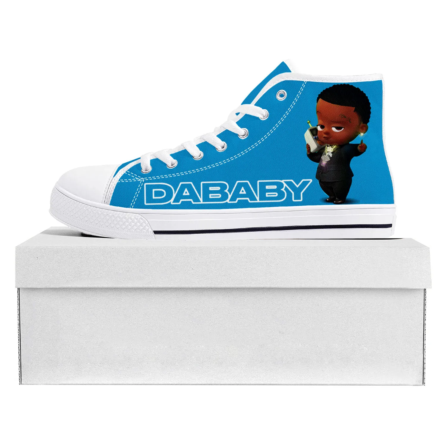 

Высокие высококачественные кроссовки DaBaby Rapper Music Pop Blue, мужские и женские холщовые кроссовки для подростков, повседневная обувь для пар, обувь на заказ