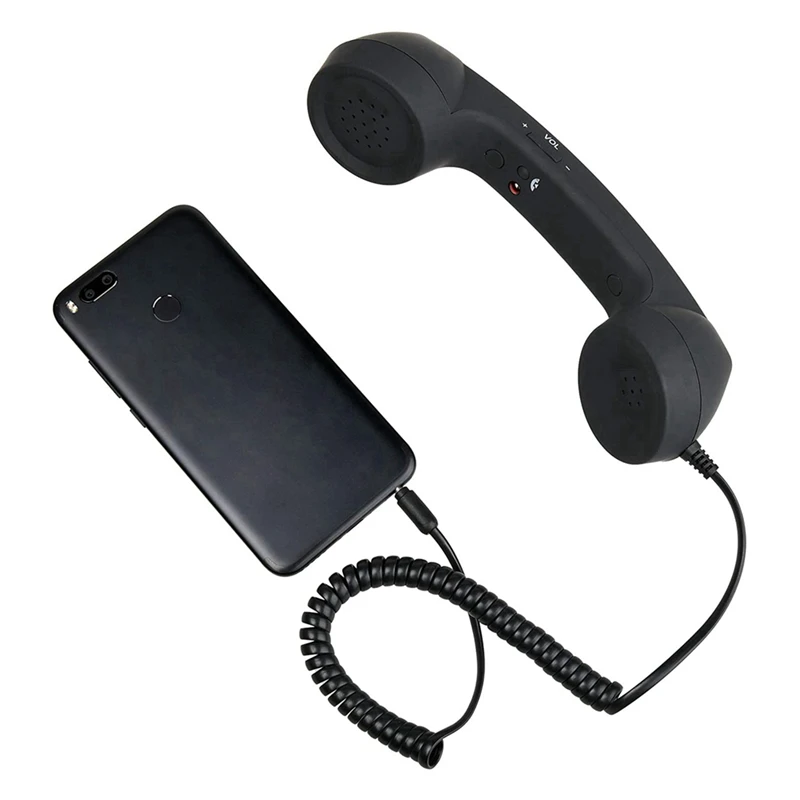 2X Vintage Retro Telephone Handset Cell Phone Receiver MIC Microphone For Cellphone Smartphone, 3.5 Mm Socket (Black)