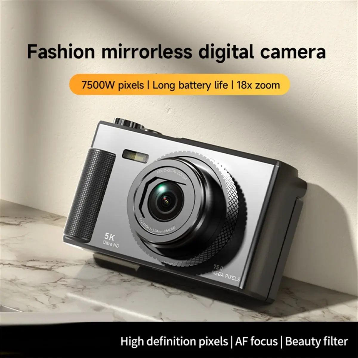 A10R 5k 디지털 카메라 180 °   플립 스크린 비디오 블로그 카메라 75mp 흔들림 방지 18x 줌 휴대용 CCD 카메라 학생 선물용 A