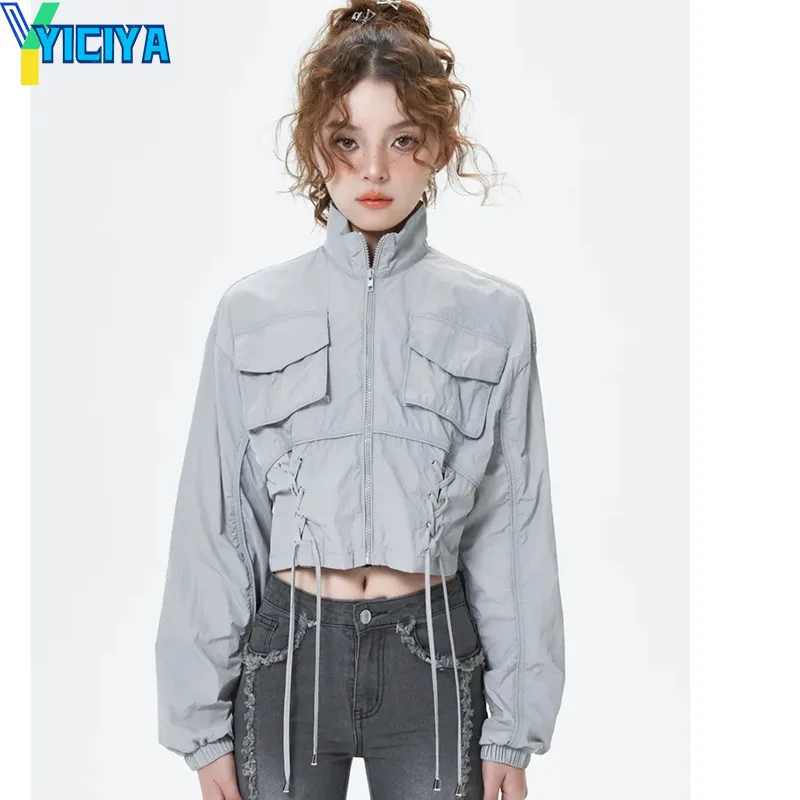 

YICIYA jacket racing bomber women thin gray Sunscreen varsity Jackets Windbreak new vintage American baseball Jacket coat top