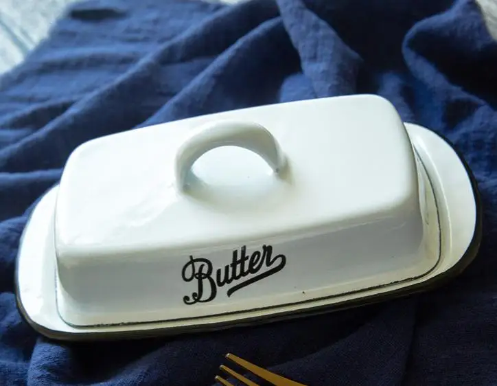 Butter Storage Box Retro Nostalgic Enamel with Lid Snack Tray Home Kitchen Tableware Butter Box Cheese Storage Plate Dish