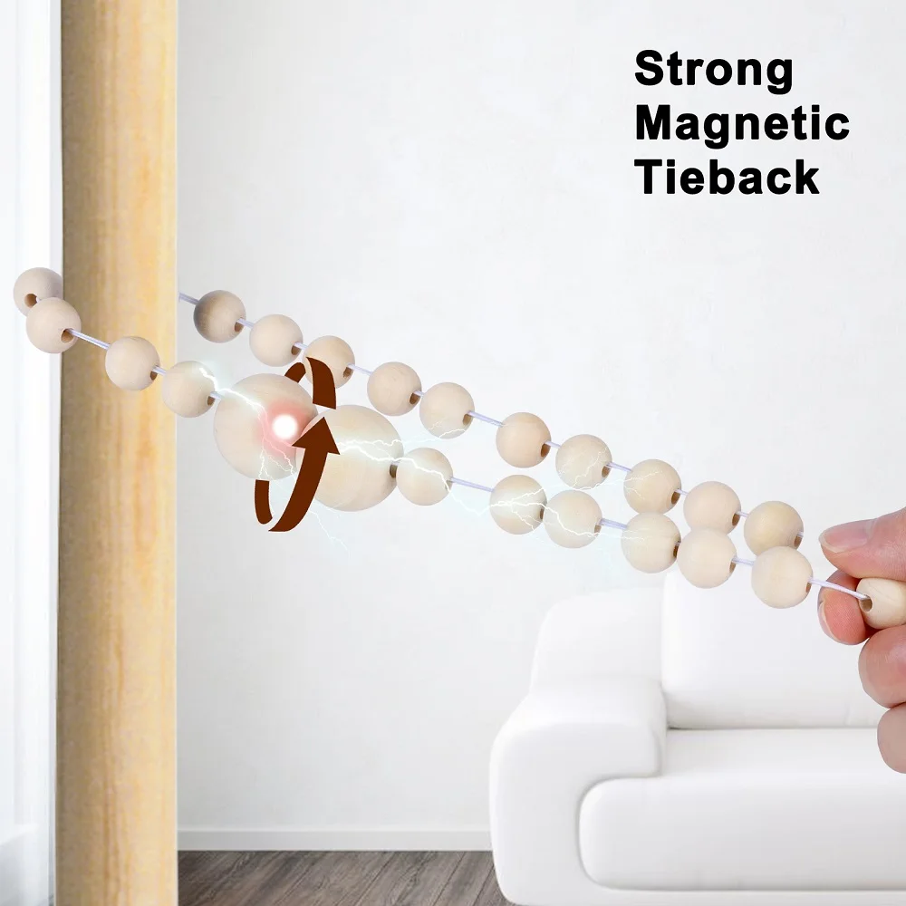 Curtain Accessories Curtain Tiebacks 2PCS Wood Bead Curtain Tiebacks Magnetic Ball Curtain Tie Rope Backs Holdbacks Buckle Clips Accessory