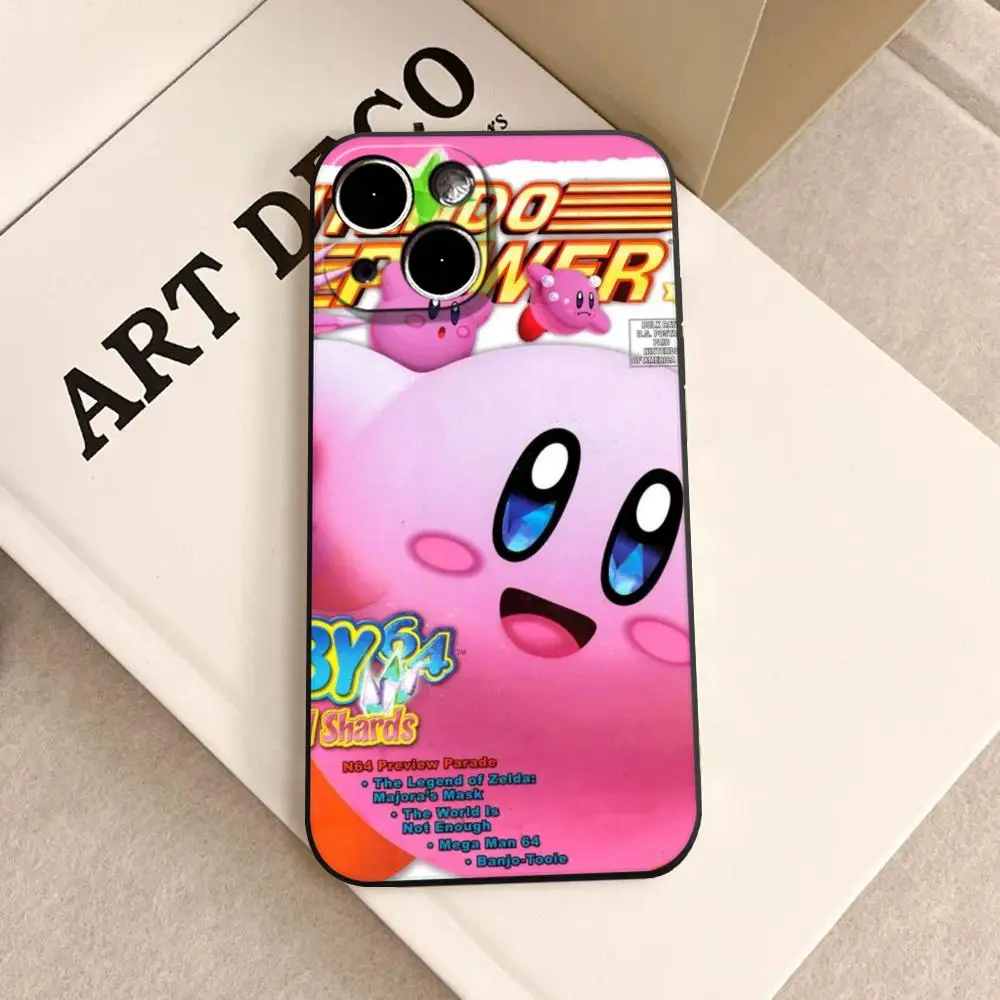 thumbnail image 1 of Funda de teléfono de dibujos animados Rosa k-kirbys para IPhone 15 pro max 14 11 12 Pro 15 16 Plus 13 Pro MAX XR XS, fundas suaves negras, 1 of 5