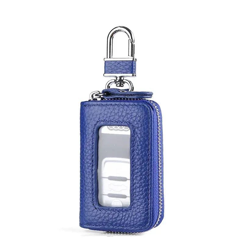 Korean Style Multi-Color Soft Leather Zipper Car Key Case with Transparent Window