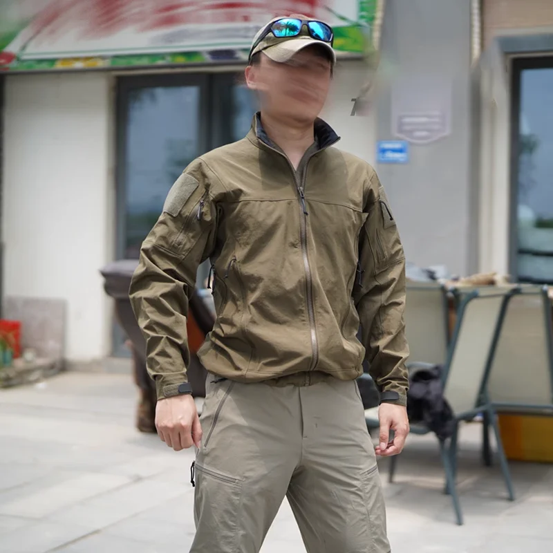 Veste tactique crocodile vert nylon - Softshell pêche 4 côtés élastique - Coupe-vent respirant randonnée