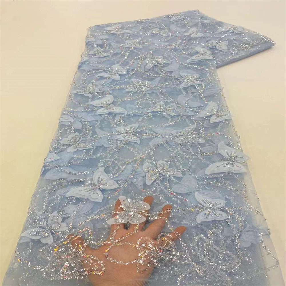 

African Sequins Lace Fabric 2023 High Quality Nigerian Mesh Embroidery Flowers French Tulle Lace Fabrics For Bridal