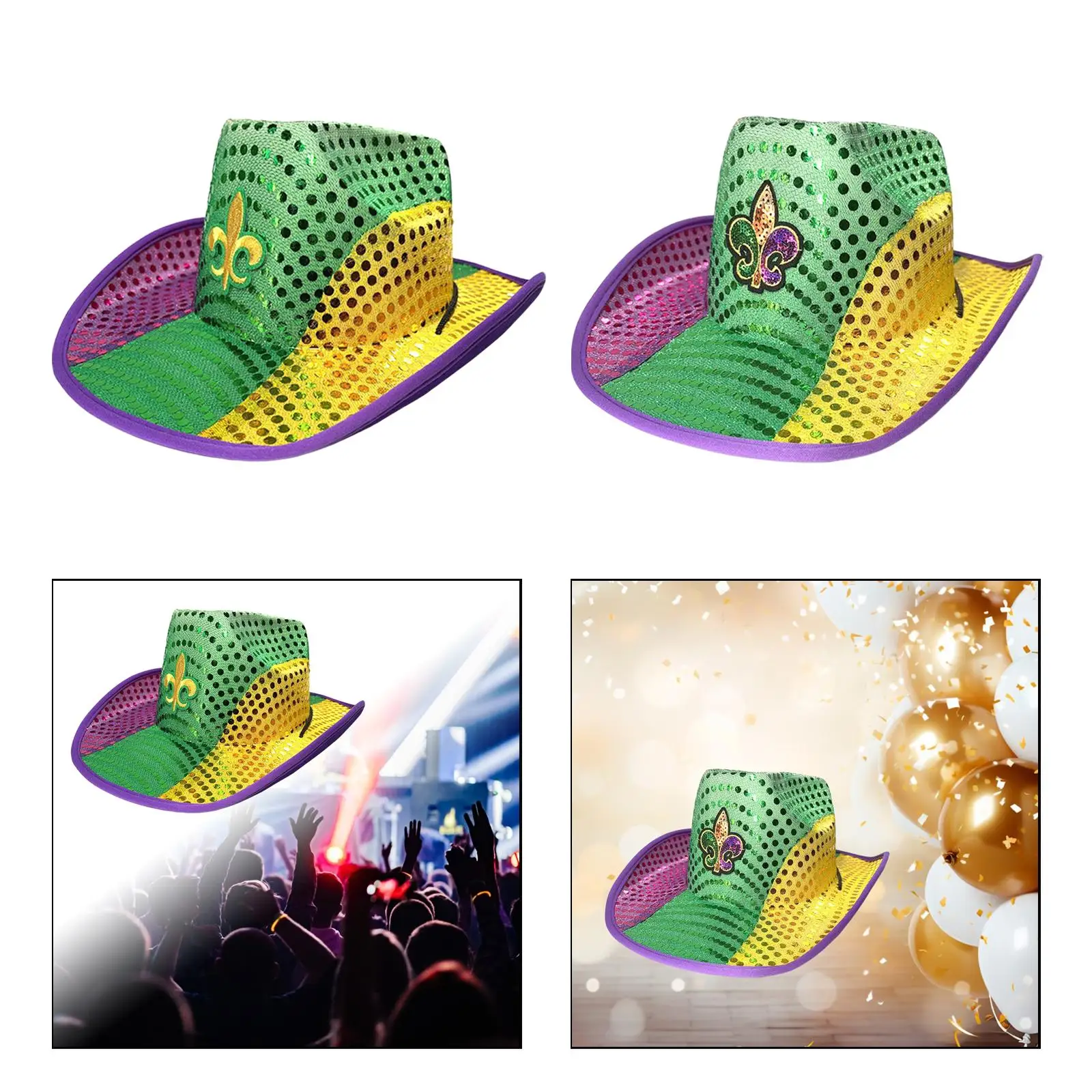 Sequin Cowboy Hat Jazz Hat for Women Men Stylish Sparkly Funny Mardi Gras Hat for Festival Dress up Carnival Nightclub Halloween 4
