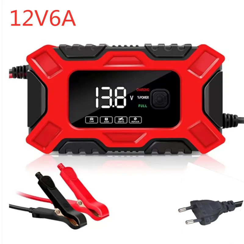 

Full Automatic Car Battery Charger 12V 6A Display Smart Battery Charger Power Puls Repair Chargers Wet Dry Lead Acid Battery