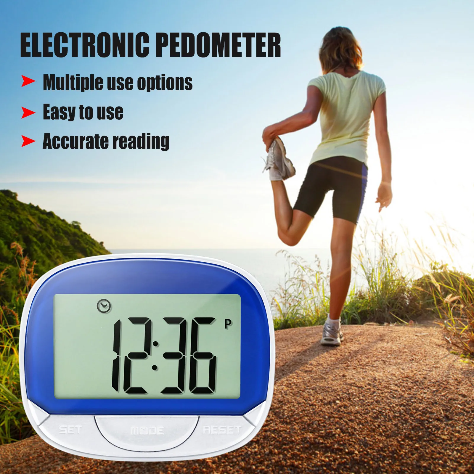 3D Pedometer Pedometer For Walking Step Counter With Built-in Clip Large Screen Step Counter With 21/24Hours Clock To Track Steps Miles And