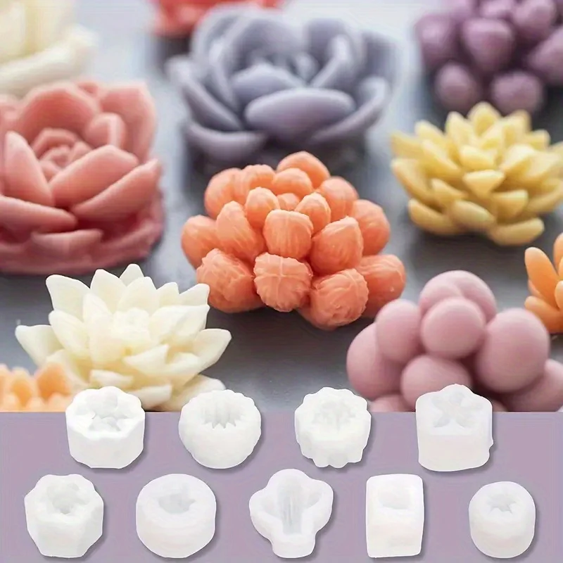 9pcs-DIY Succulent Plant Silicone Mold - Cactus Candle Mold Silicone, Plant Handmade Silicone Mold, Resin Art and Decoration