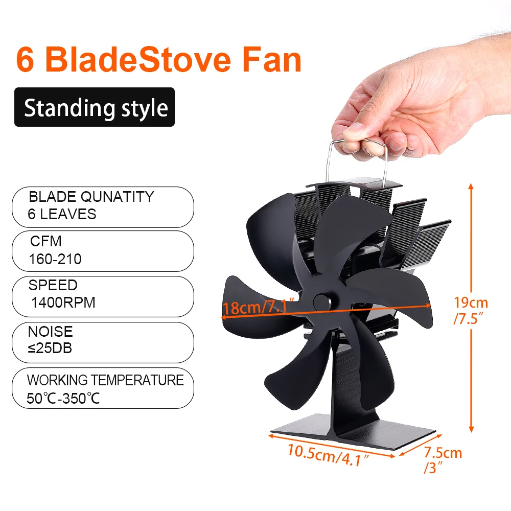 6 Blades Fireplace Fan Heat Powered Stove Fan Log Wood Burner Eco Quiet Fire Wood Heater Home Oven Efficient Heat Distribute stove fan