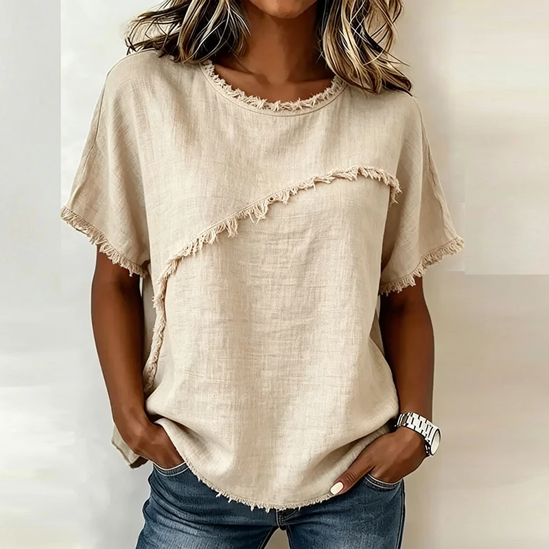Summer Women T-Shirts O Neck Tassel Design Loose Tee Tops Female Casual T Shirts For Women Summer Pullovers 3