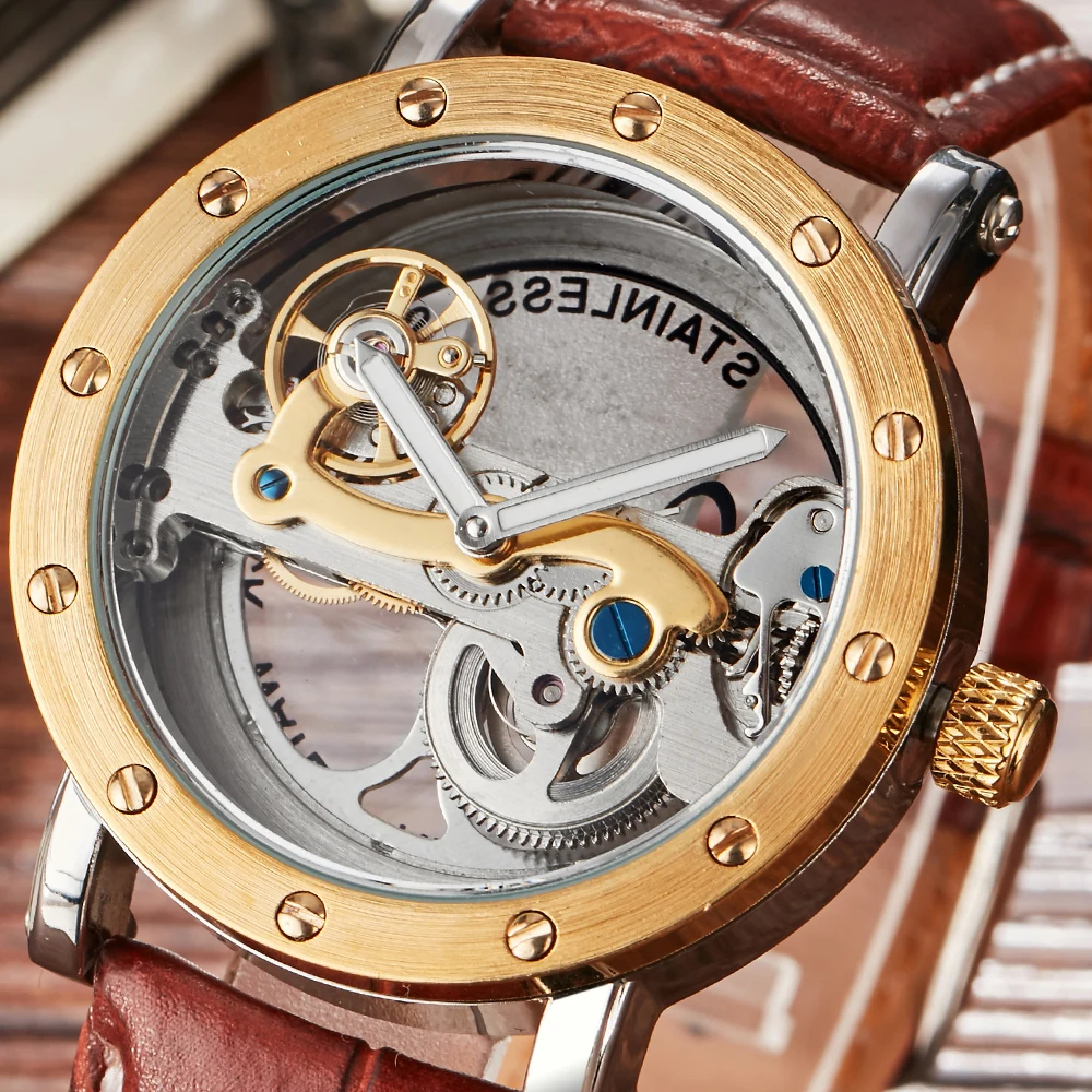 MECHANICAL AUTOMATIC WATCHES MAN WATERPROOF WRIST WATCH For Men LUXURY SKELETON MALE CLOCK STAINLESS STEEL SELF WIND Mens Watch - 5
