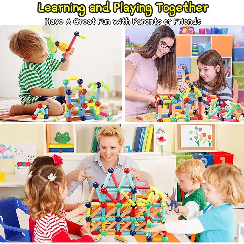 STEM Magnetic Building Blocks Toy Construction Set Magnet Ball Sticks Rod Games For Kids