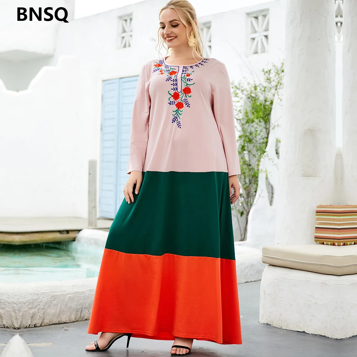 

2022 Embroidery Indie Folk Dress Casual Ramadan Abaya Patchwork Dubai Arabic Saudi Women Robe Eid Prayer Turkish Kaftan