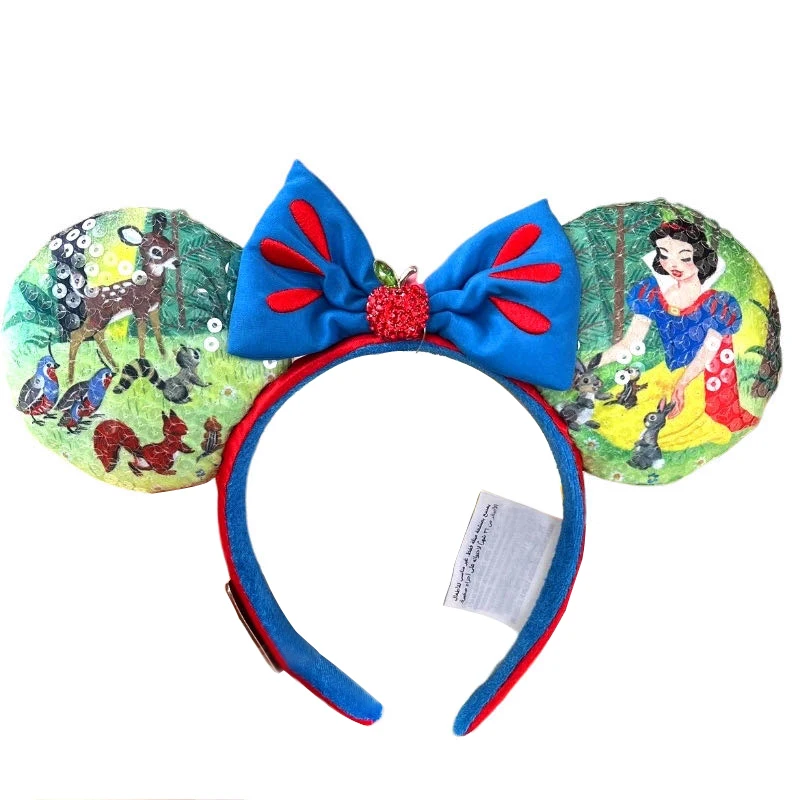 Lates Disney Mickey Mouse Headband Snow White Red Apple Big Bows LED EARS COSTUME Headband Cosplay Plush Adult/Kid Headband Gift