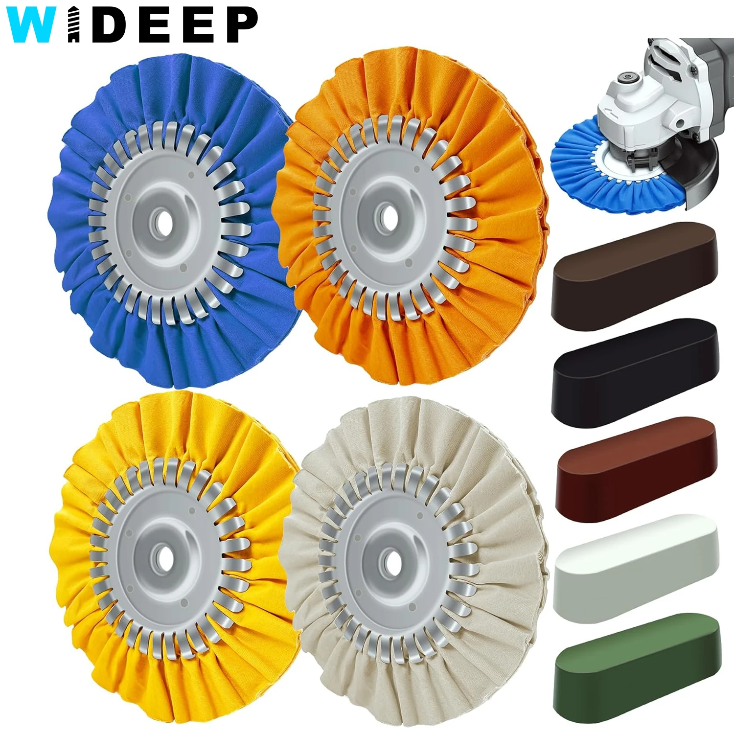 SPEEDWOX 8-Inch Airway Buffing Wheel Kit - 8pcs With Polishing Compound For Metal, Aluminum, Brass