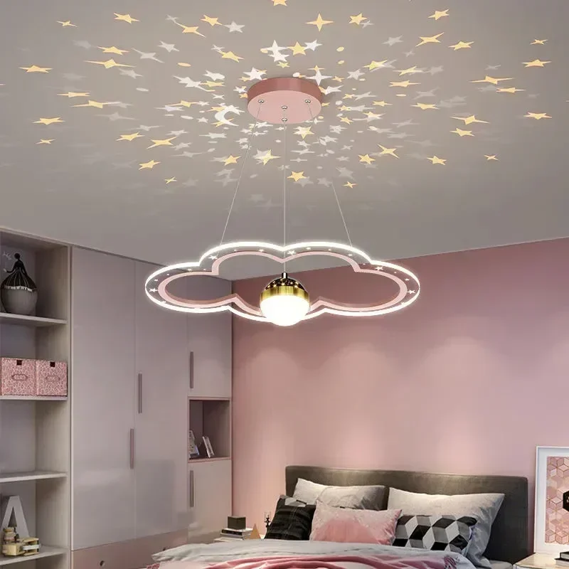 

Modern Creative Star Children's Room LED Chandeliers for Bedroom Study Design Ring Lamp Home Decor Cartoon Warm Lighting Fixture