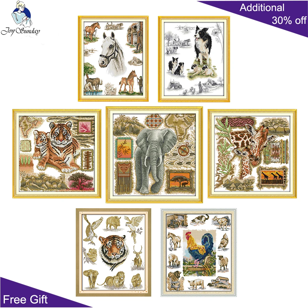 Domesticated Animal Cross Stitch, Horse, Tiger, Elephant, Giraffes, Herding Dog, D365, D536, D601, D602, D603, D720, D816