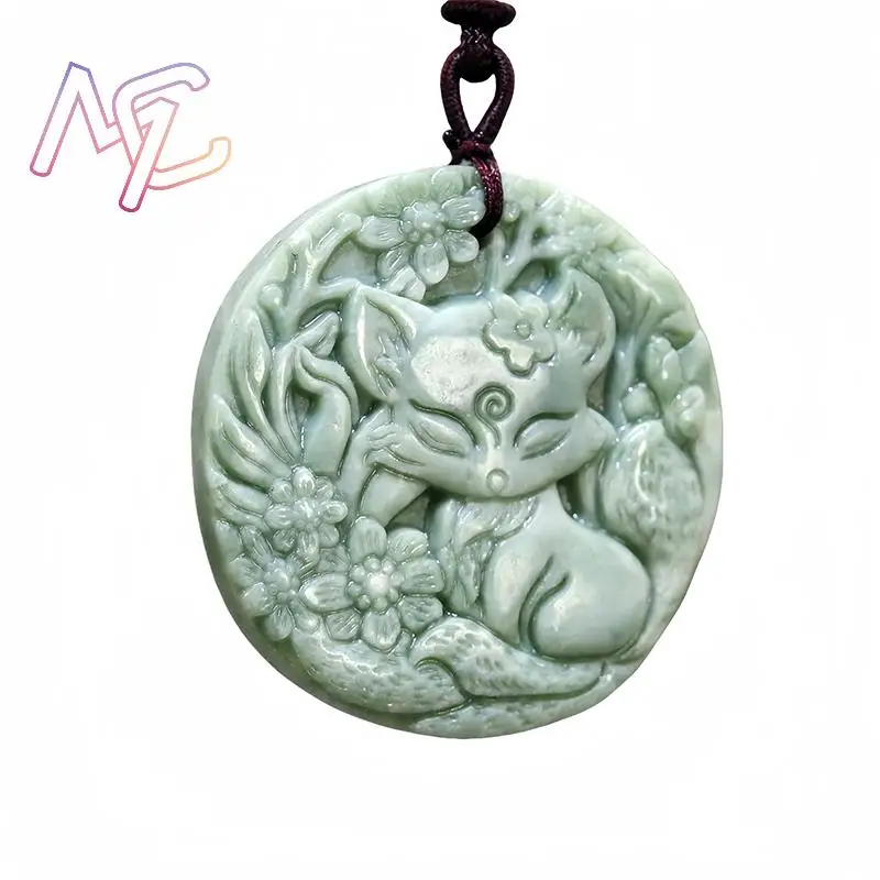 Natural Real Jade Fox Pendant Necklace Gemstones Accessories Luxury Carved Jewelry Vintage Stone Talismans Designer Gift