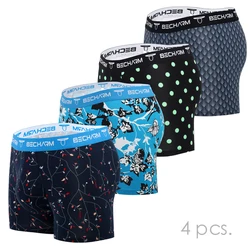 4pcs/Lot Men's Panties Male Underpants Man Pack Shorts Boxers Men Briefs Set Printing Boxershorts Large Size Green Black Blue