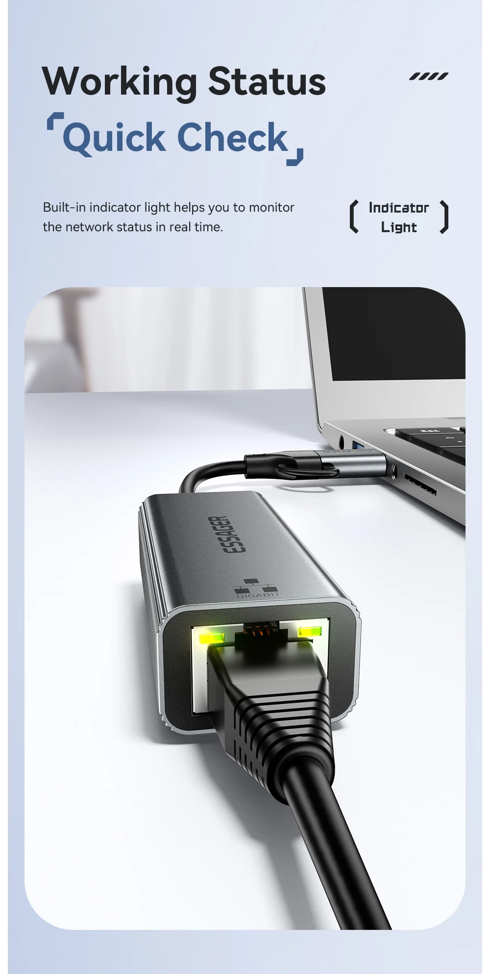 2-in-1 Ethernet Adapter USB-A/Type-C to RJ45 Network Card 1000Mbps Ethernet Giga