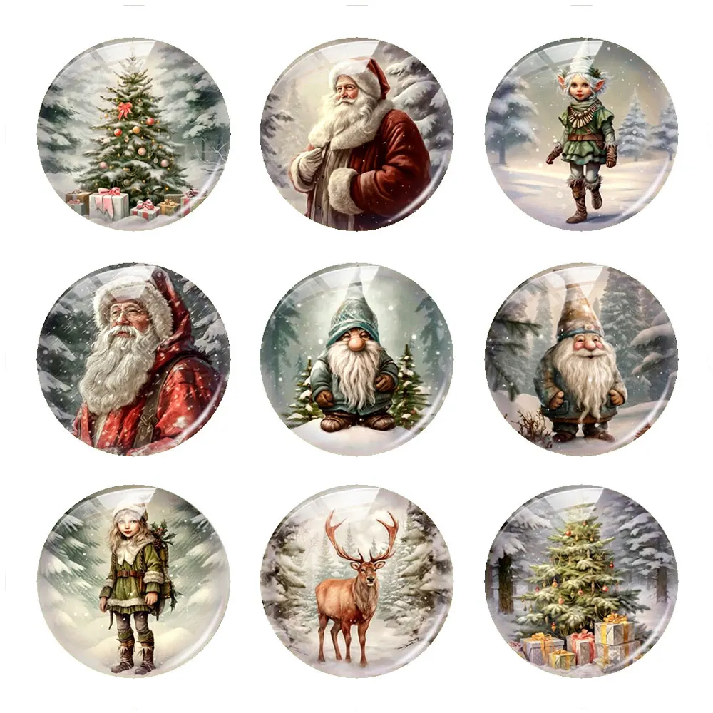 Merry Christmas X-mas Elf Deer Gnomies Santa Photo Glass Cabochon Charms Demo Flat Back Cameo For Diy Jewelry Making Finding