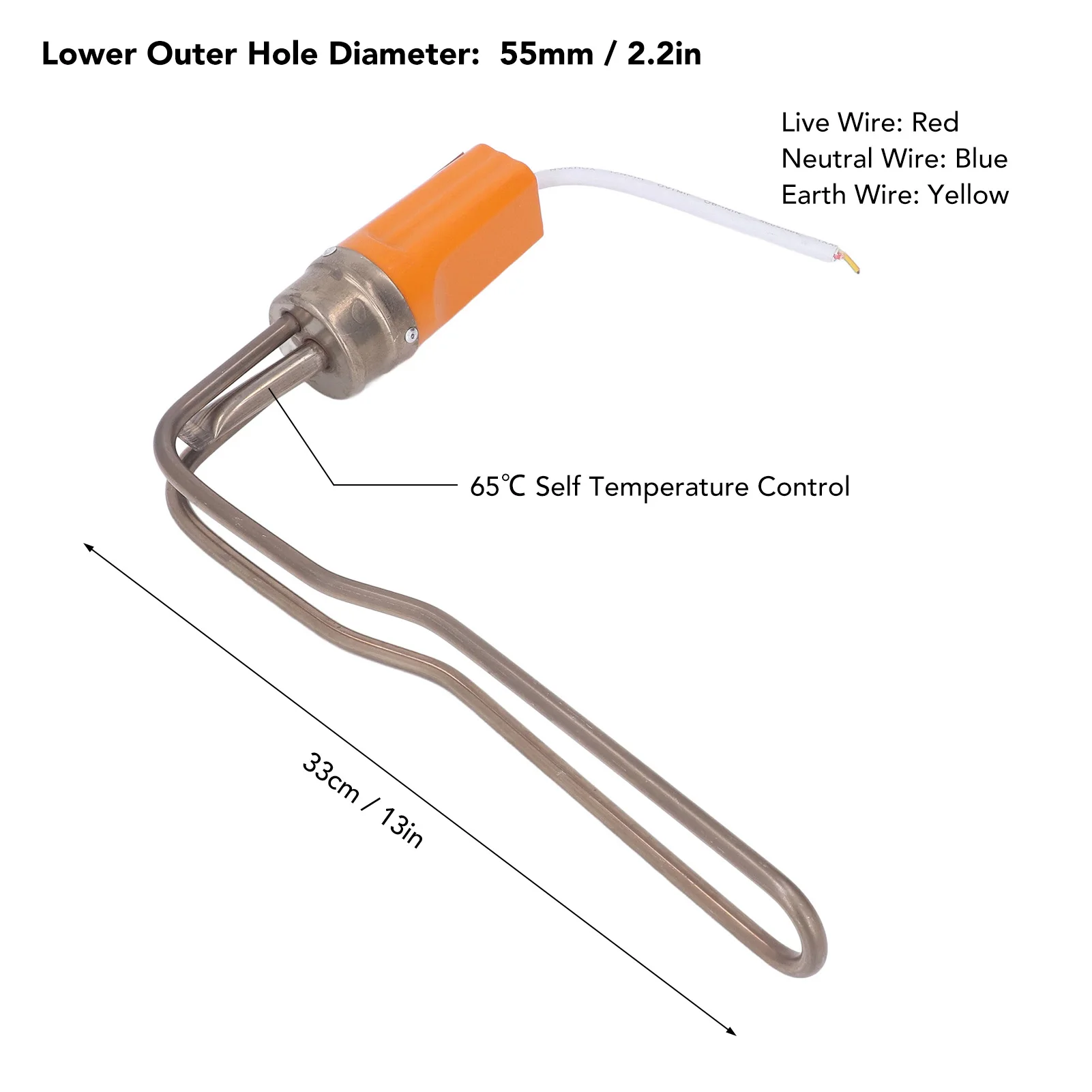 Pool Water Heater Water Heater Heating Rod Solar Heating Rod 220V 1500W Bottom Mounting Scale Prevention Type for Swimming Pool
