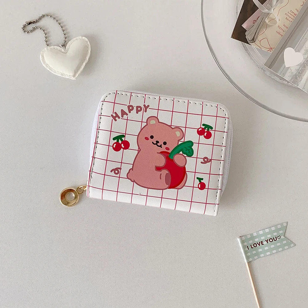 Mini Pu Leather Girls Wallet Cute Cartoon Zipper Card Holder Mini Clutch Wallet Key Chain Coin Purse Kids Gifts Clutch Purse