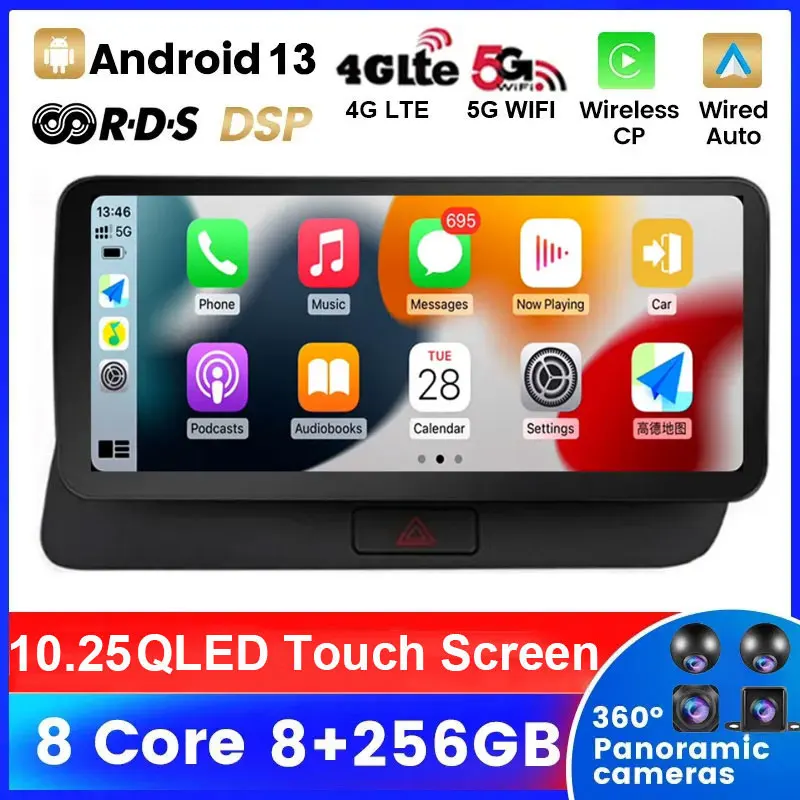 

10,25 дюймовый сенсорный экран для Audi Q5 2009-2017 RHD Android 13, автомобильные аксессуары, автомобильные мониторы Carplay, радио, видео, мультимедийный плеер