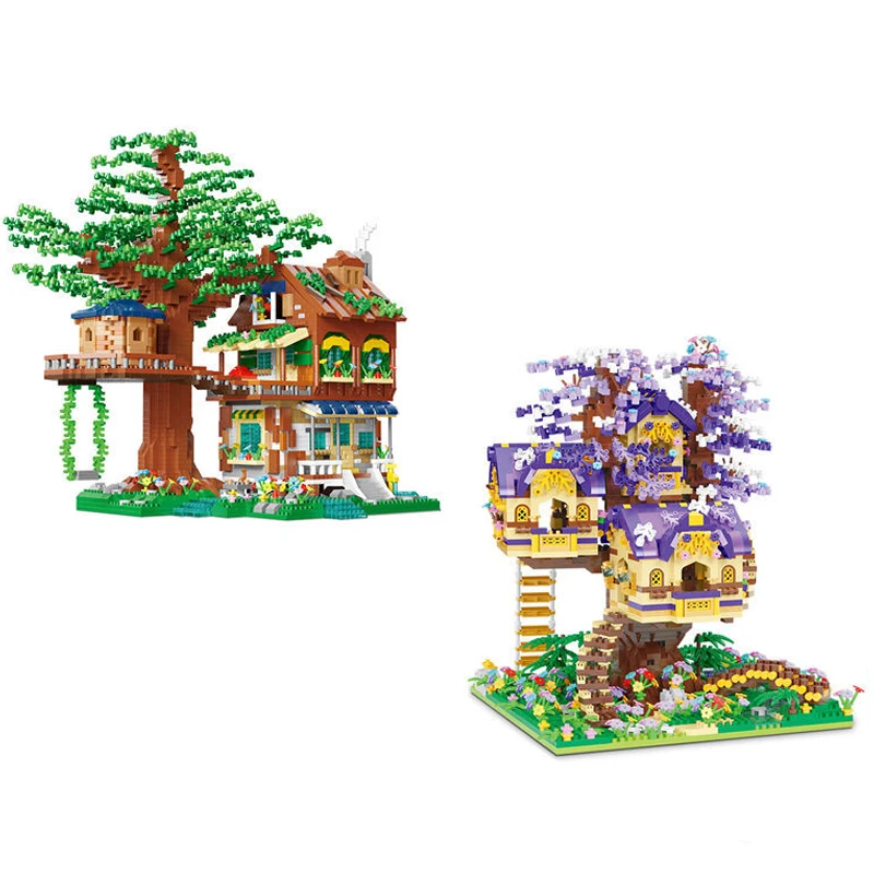 

TreeHouse Mini Building Blocks Assembled Cherry City Street 3D Model Elf Tree House Mirco Bricks Figures For Children Toys