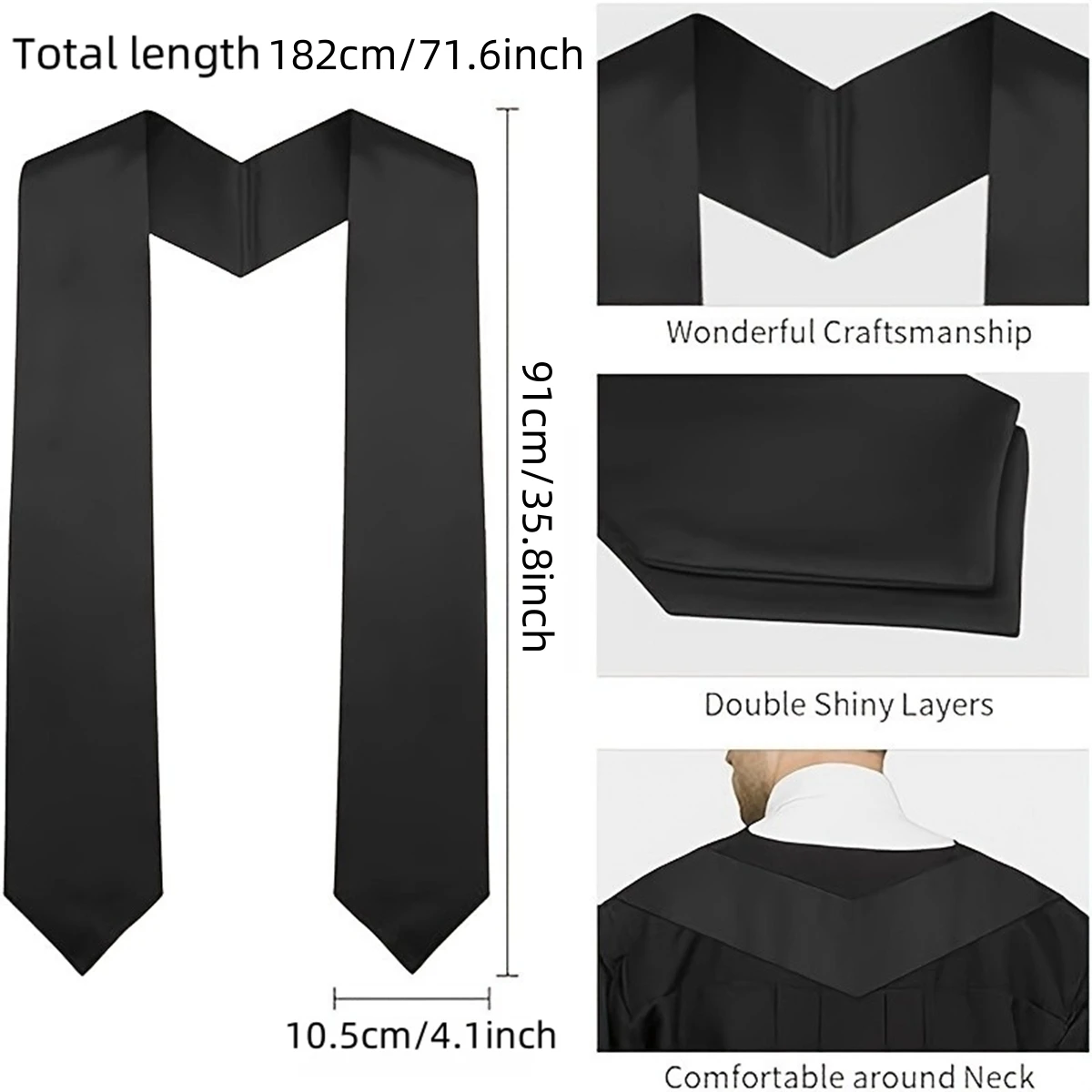 1 Stück Abschlussstola aus Satin, schlichte Ehrenstola, Bachelor-Robe, Schal, Unisex, für Erwachsene, Abschlussstola für den Ehrenabschluss – Detail 1
