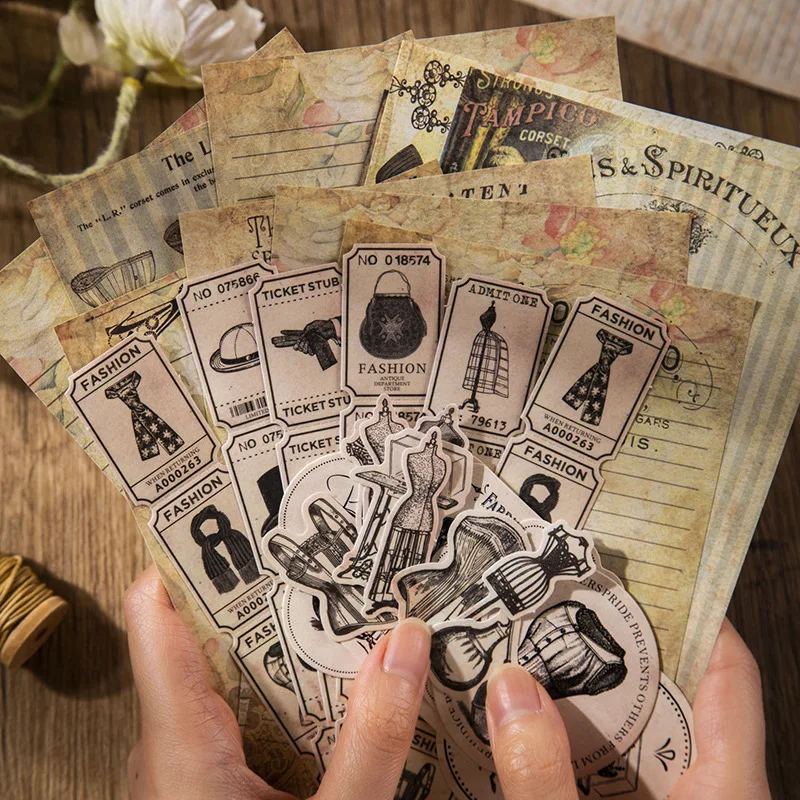 60 pcs Vintage Stickers+material paper Decorative Diary Scrapbooking handmade Planner Diy Junk Journal Supplies Set stickers scrapbooking supplies