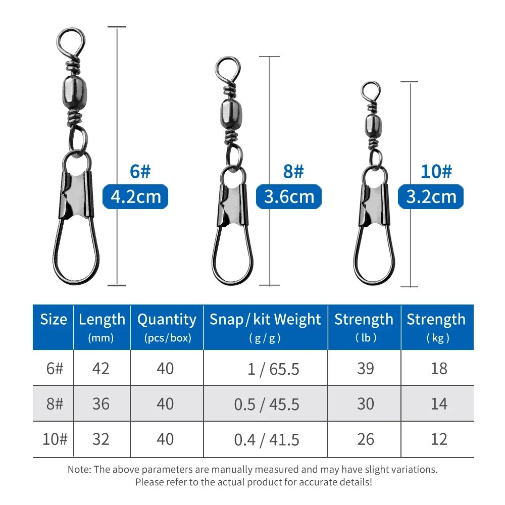 40pcs Fishhook Lure Swivels Size 6#-10# Fishing Connector Pin Bearing Rolling Swivel Carp Tackle