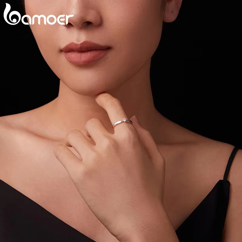 BAMOER 925 Sterling Silver Moissanite Ring Women Anniversary Gift